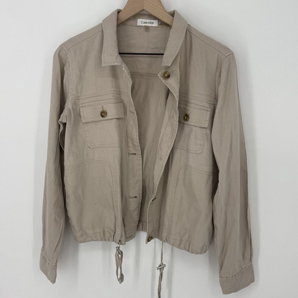 Calvin Klein Khaki Linen Blend Drawstring Jacket Size Small
